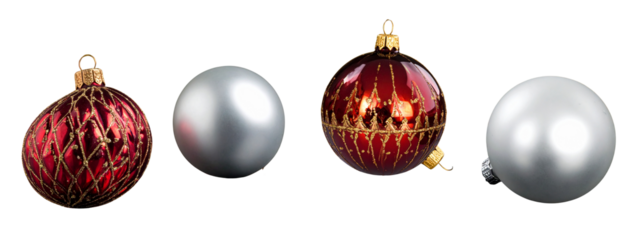  Traditional Filigree Red Bauble and Modern Matte Silver Orb