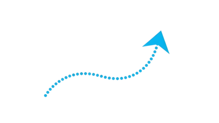 Minimalist Blue Dotted Wavy Arrow Pointing Upward and Right Vector Isolated