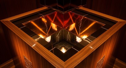 Abstract interior design with luxury materials and geometric symmetry