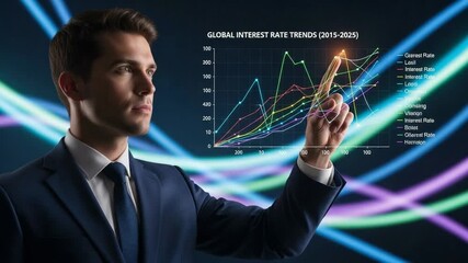 Businessman analyzing global interest rates trends. - Powered by Adobe