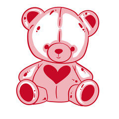 Obraz premium A cute brown teddy bear character sits holding a soft red heart in this vector illustration gift design for Valentine's Day