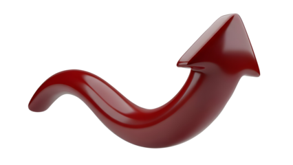 Dark Red Glossy Wavy 3D Arrow Isolated on White Background