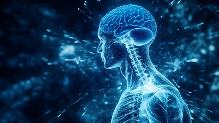 Human anatomy glowing blue digital illustration body