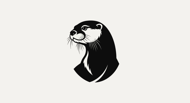 Black and white otter head silhouette illustration design on a light background
