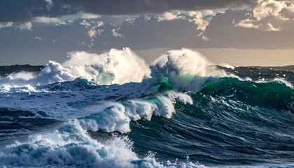 Powerful Ocean Waves Crashing During a Stormy Day.