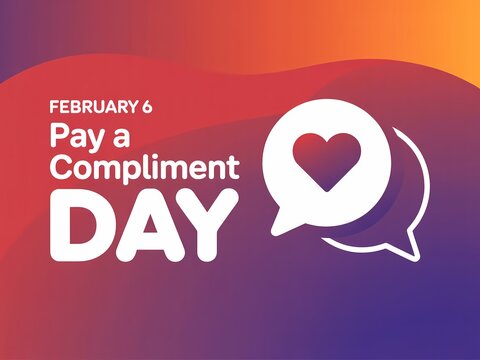 Pay a compliment day on february 6th with heart symbol and speech bubble on colorful background