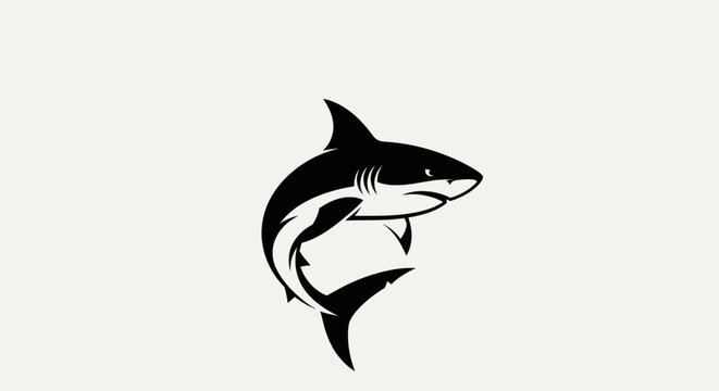 Black and white shark illustration on a neutral background for design use