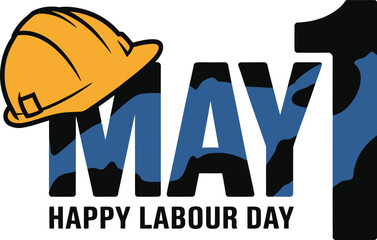 May One Labour Day text hard hat blue camouflage pattern