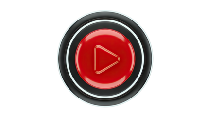 3D Render of a Glossy Red Play Button with Black and White Rings