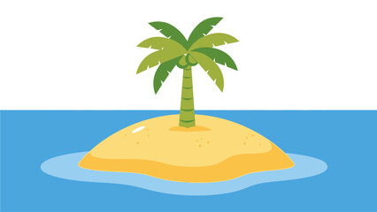 Obraz premium A solitary palm tree stands on a small tropical island surrounded by the vast blue ocean
