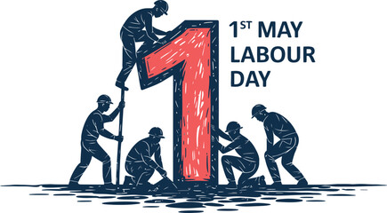 Workers building giant number one May Day celebration