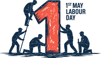 Workers silhouettes carrying number one for 1st May Labour Day