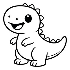 Obraz premium Cute hand drawn line art illustration of a happy cartoon dinosaur depicting a friendly pose for children's projects