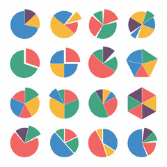 Set of Colorful Pie Chart Icons and Info graphic Data Visualization Elements