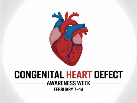 Congenital heart defect awareness week symbol with human organ on white background