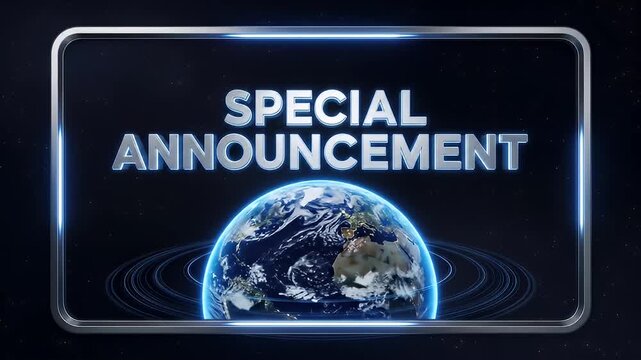 Global Announcement Special Bulletin Earth Globe Display Broadcast News Intro Background with Dark Starry Sky and Ring Effects Digital Futuristic Theme