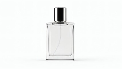 Minimal Clear Glass Perfume Bottle Mockup, Simple Shape, Isolated on Pure White Background, Studio Product Photography