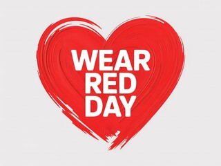 Red heart with wear red day text on light gray background for awareness campaign
