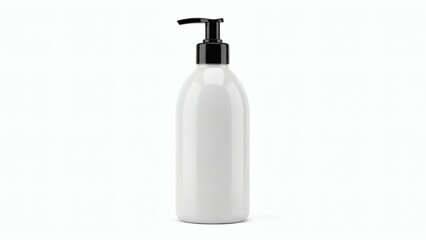 Blank Shampoo Bottle Mockup with Smooth Plastic Surface and Pump Top, Isolated on Pure White Background