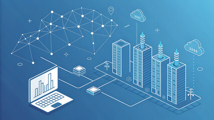 Abstract Geometric Network Structure, Digital Innovation Concept, Blue Lines on Dark Background, Technology Flow