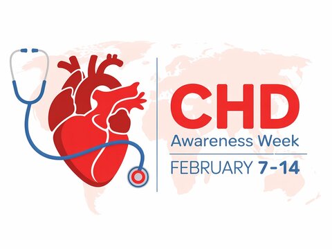 Congenital heart disease awareness week logo with heart and stethoscope on white background
