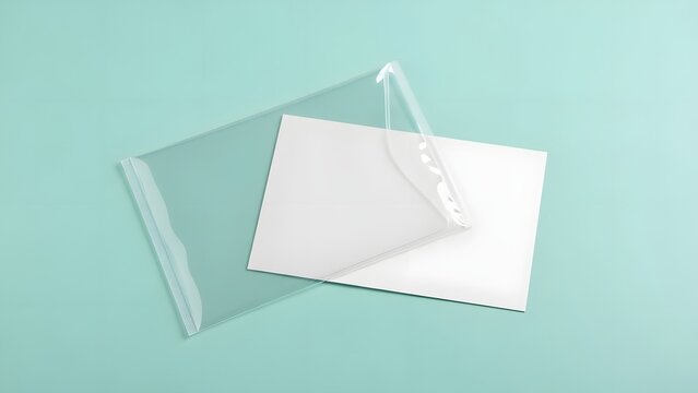 A white card with a string on a light blue background with shadow