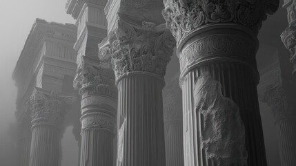 Ancient Columns in Foggy Ruins, Architectural Background