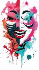 Colorful Abstract Portrait of a Smiling Face with Artistic Splashes