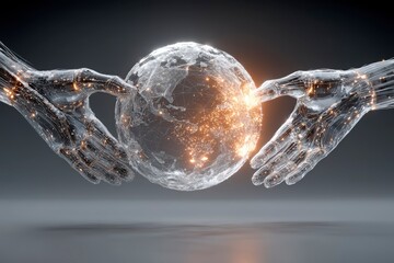 Hands Reaching for a Glowing Globe Representing Global Connectivity