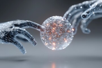 Hands Connecting with Digital Sphere in Futuristic Technology Concept