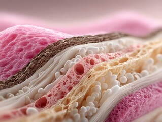 Intricate Layers of Textured Material in Soft Pink and Beige Tones
