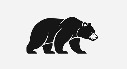 Obraz premium Black bear silhouette walking on white background design element
