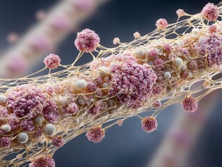 Microscopic View of Colorful Cellular Structures and Biological Elements