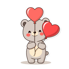 Fototapeta premium Cute Cartoon Bear Holding Heart Balloons