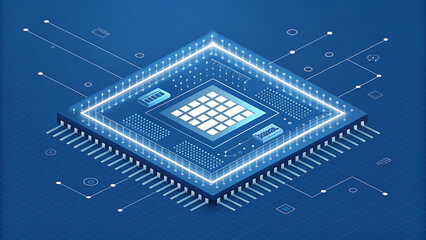 Abstract Digital Microchip Processor Circuit Board Technology, Blue Grid Network Data Flow