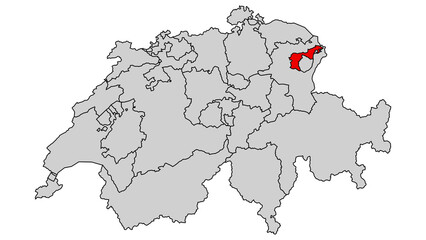 Appenzell Ausserrhoden (AR), Highlighted on Switzerland Map