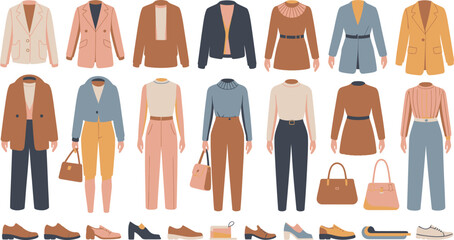 Woman's Fashion Collection Stylish Blazers, Dresses, Trousers, Handbags, and Shoes Showcase of Modern Apparel