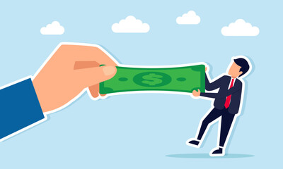 Obraz premium Businessman pulling and competing for dollar money from a hand illustration of efforts to gain profit from business