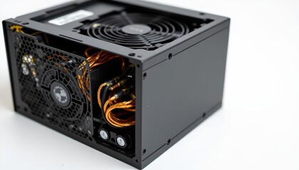 Power supply unit in desktop computer setup tech environment detailed view industrial concept for enhanced performance