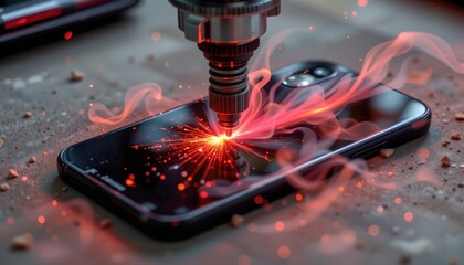 Laser machine engaged in precision cutting workshop high-tech process indoor close-up view innovative technology