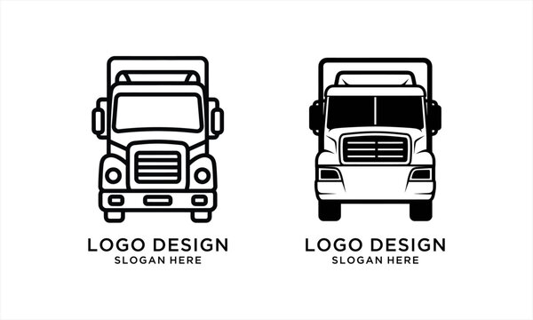 Two distinct truck logo designs showcasing front views of delivery vehicles.