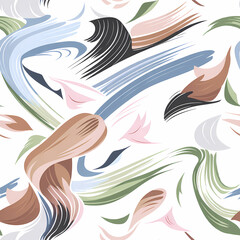 Obraz premium Abstract seamless pattern with flowing organic brush strokes in soft pastel and earthy colors. Modern artistic background for textile, wallpaper, stationery, and contemporary design projects.