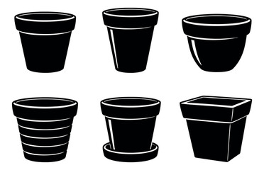 Line art plant pot set featuring various container shapes for gardening and home decor
