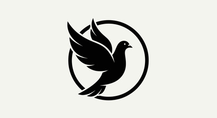 Obraz premium Black dove logo design in a circular frame symbolizing peace and freedom