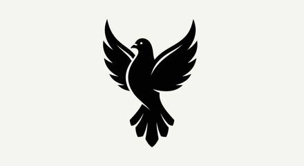 Obraz premium Black dove silhouette with extended wings against a white background