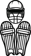 Fototapeta premium Cricket Helmet and Batting Pads Icon Black Line Art