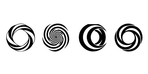 Abstract Geometric Circular Spiral and Vortex Logo Vector Set Minimalist Black and White Whirlpool Symbols
