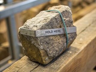 Stone ore fragment held by metal band and tie