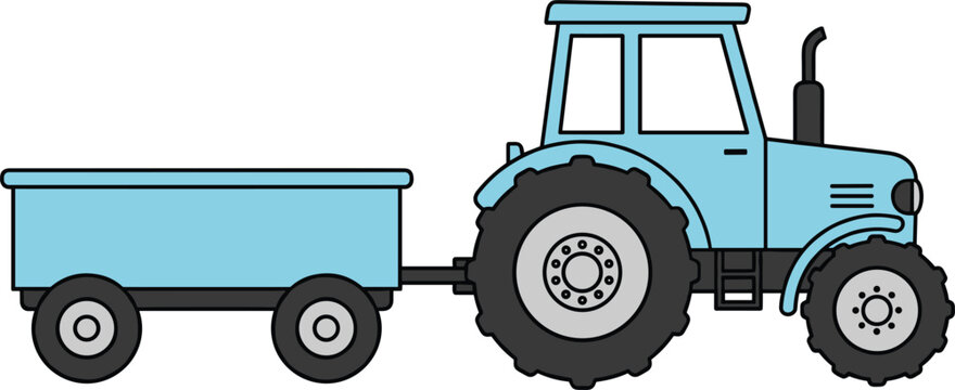 Farm tractor with trailer side view illustration isolated on white background vector design for agriculture farming transport concept