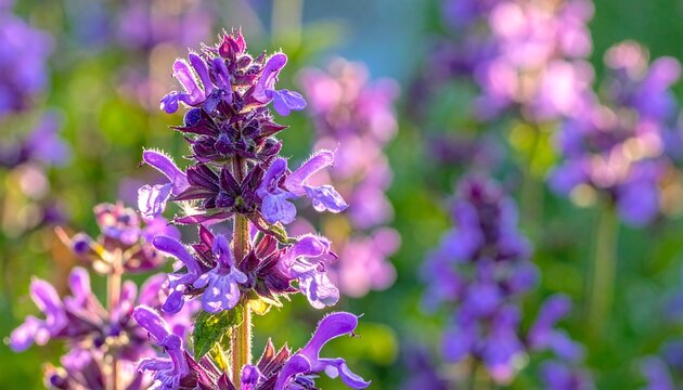 Close-up of a vibrant purple salvia flower in bloom with a soft, blurred background.